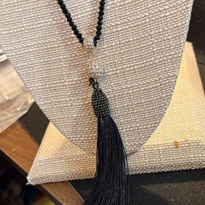 Elegant Black Beaded Necklace with Tassel